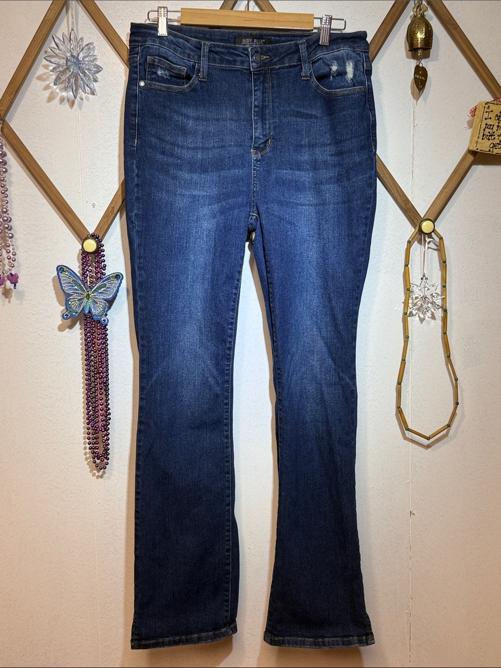 Judy Blue Dark Blue Boot Cut Jeans Side Slit Hem Stretch